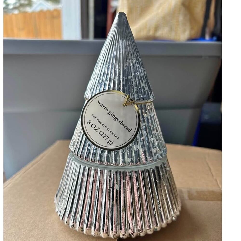 Threshold Christmas Tree 8 oz candle warm gingerbread soy blend wax silver glass